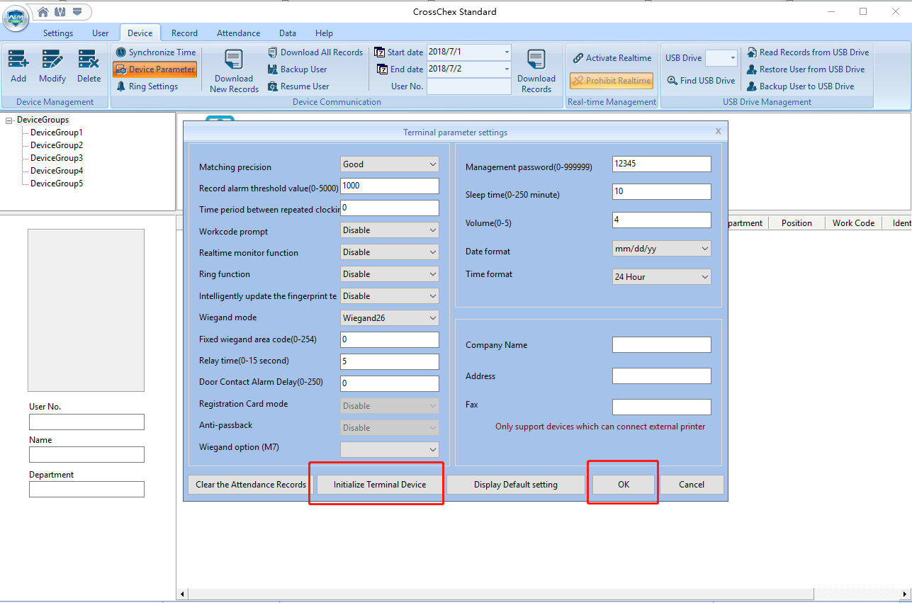 Initialize the device